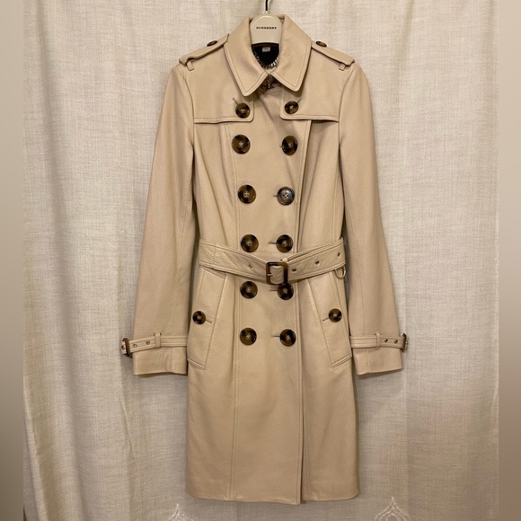Burberry London beige cream leather trench coat - Picture 3 of 13